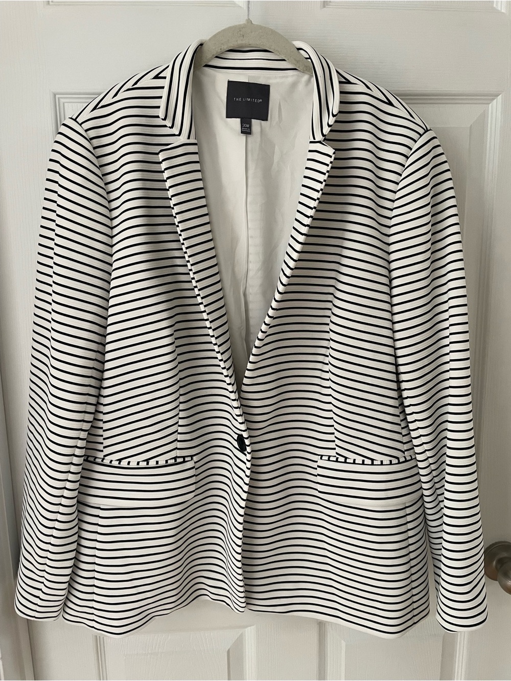 The Limited White Blazer with Black Horizontal Stripes